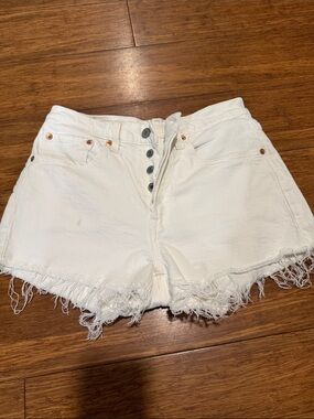 Levi's White High-Rise Frayed Hem Denim Shorts